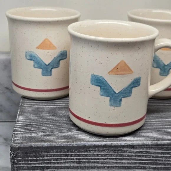 VTG Pfaltzgraff Saratoga Aztec Southwestern Speckled Stoneware Mugs, Set 4, RARE - Picture 7 of 16